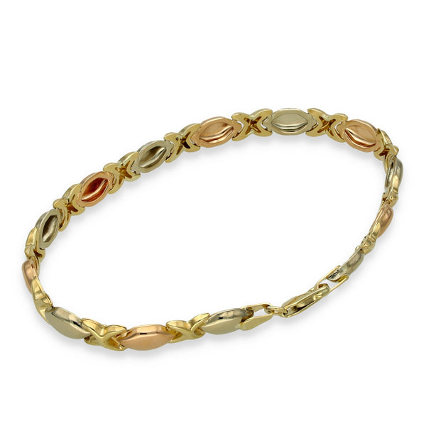 9ct Multi-Tone Gold Kiss-Link Bracelet - 18.5cm - 4.0g