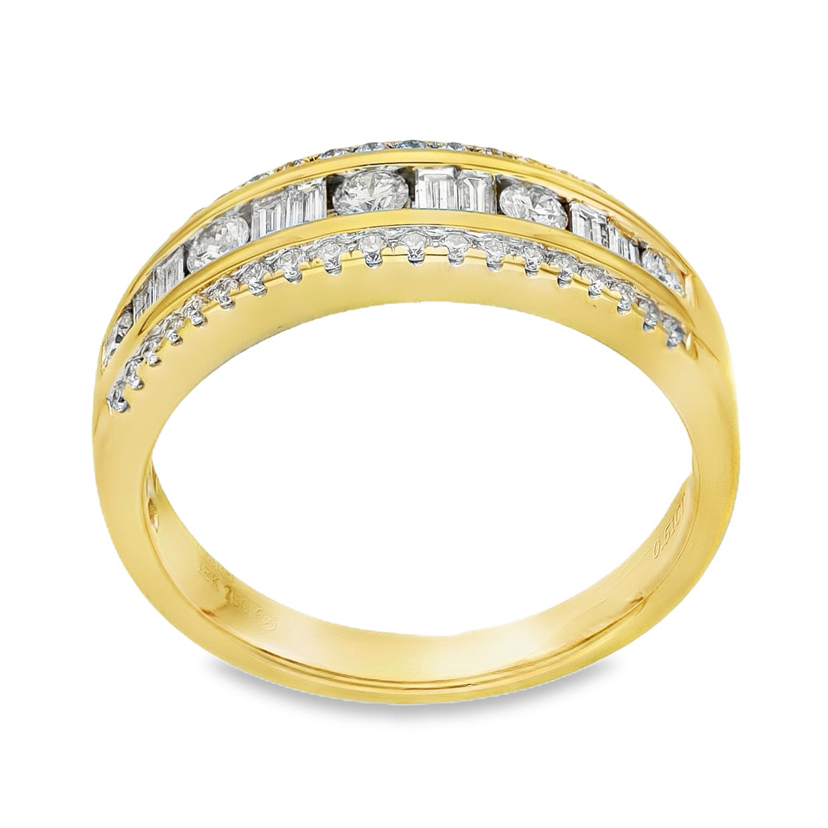 18ct Yellow Gold Diamond Triple Row Ring - Size L - 0.51ct