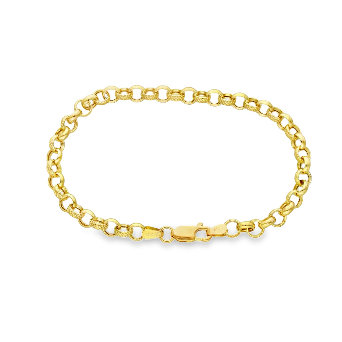 9ct Yellow Gold Patterned Link Bracelet - 7.5" - 3.4g