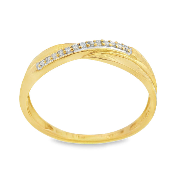 9ct Yellow Gold Diamond Crossover Ring - Size O - 0.065ct