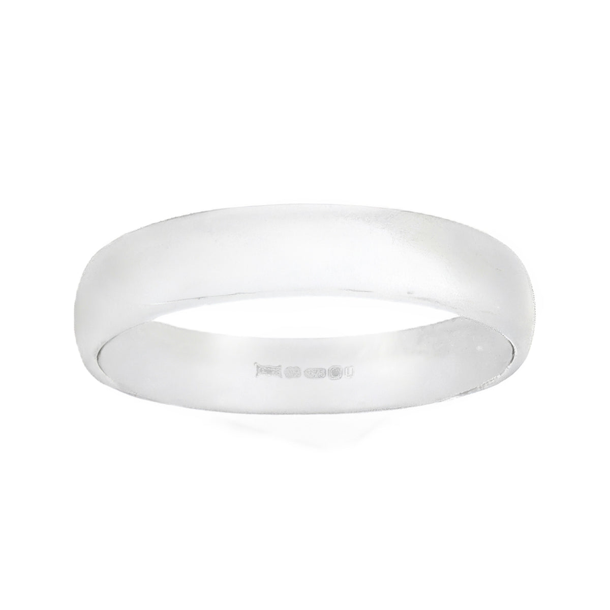 9ct White Gold Plain Wedding Ring - Size N - 4mm
