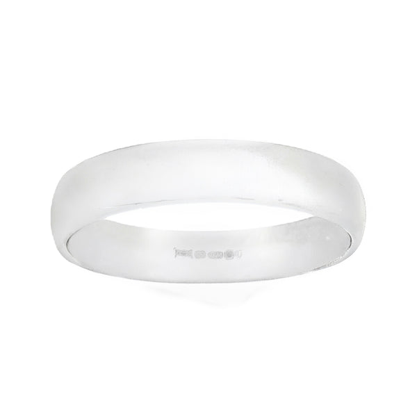 9ct White Gold Plain Wedding Ring - Size N - 4mm