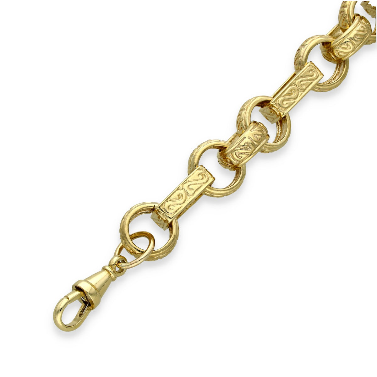9ct Yellow Gold Patterned Belcher & Bar Bracelet - 9.5" - 49.8g