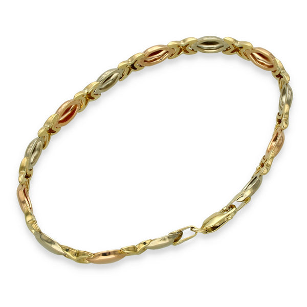9ct Multi-Tone Gold Kiss-Link Bracelet - 18.5cm - 4.0g