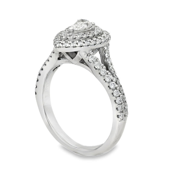 18ct White Gold Diamond Halo Engagement Ring - Size M½ - 0.95ct