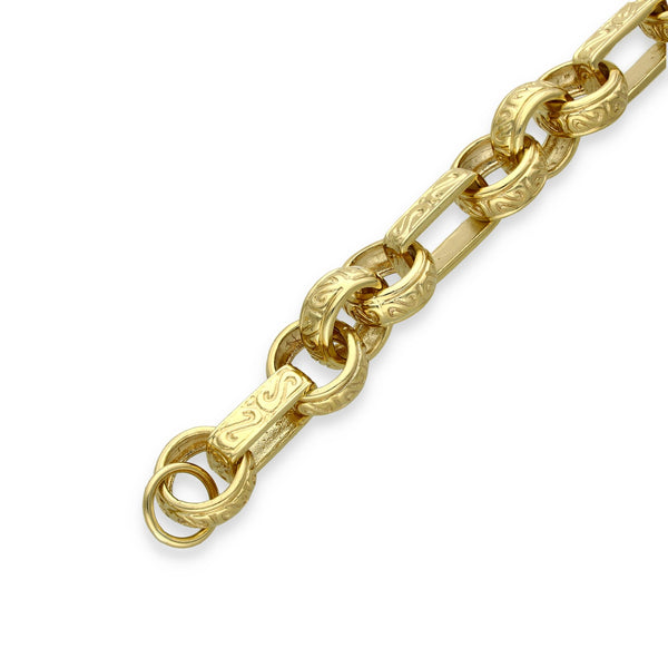 9ct Yellow Gold Patterned Belcher & Bar Bracelet - 9.5" - 49.8g