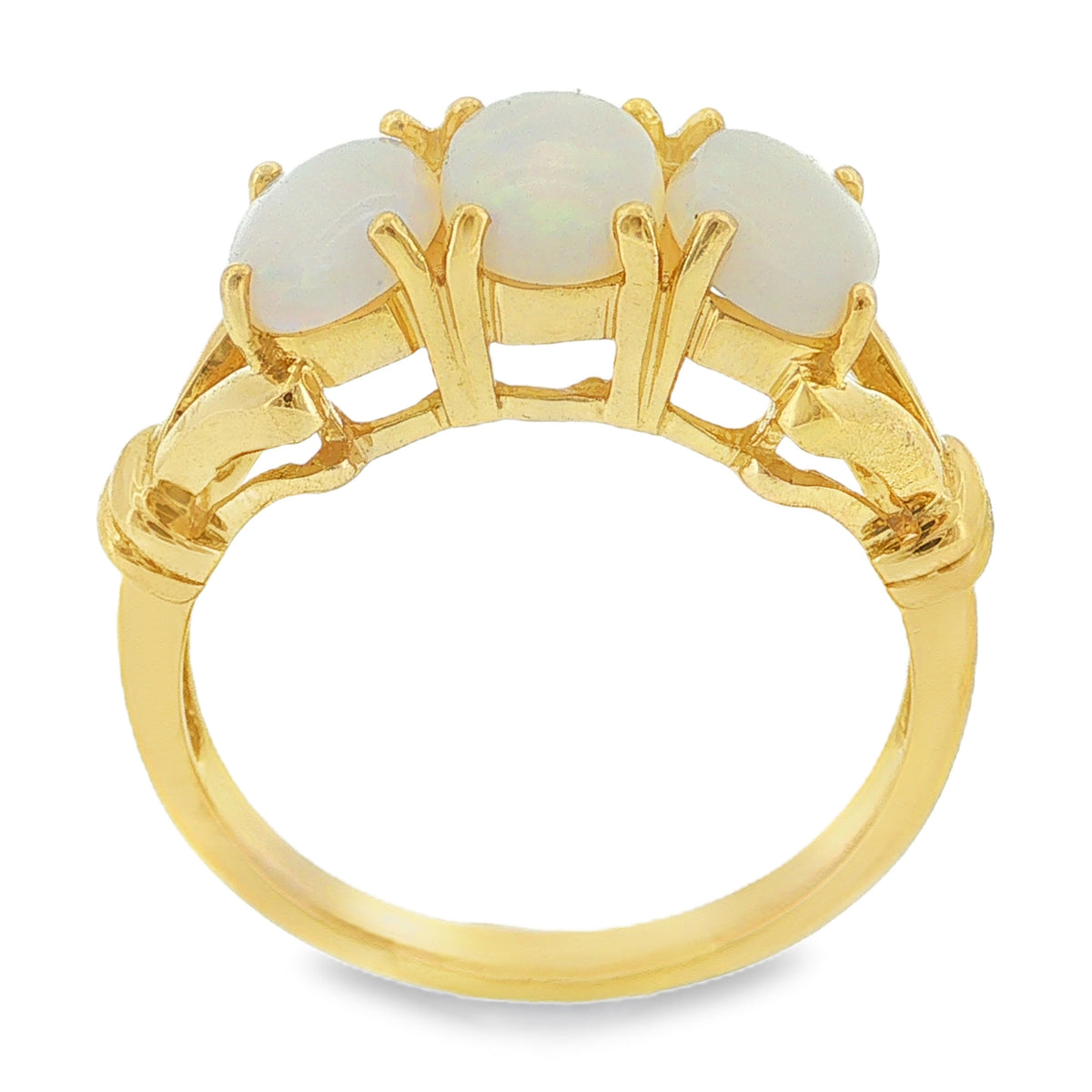 9ct Yellow Gold Oval Opal Trilogy Ring - Size N - 3.4g