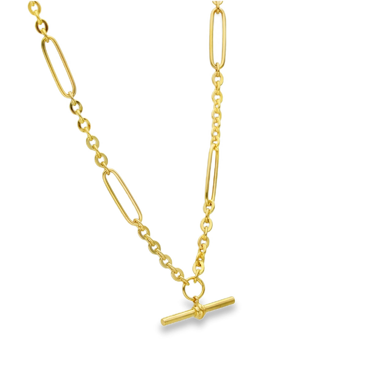 9ct Yellow Gold Hollow Figarolo Chain & T-Bar - 18" - 5.0g