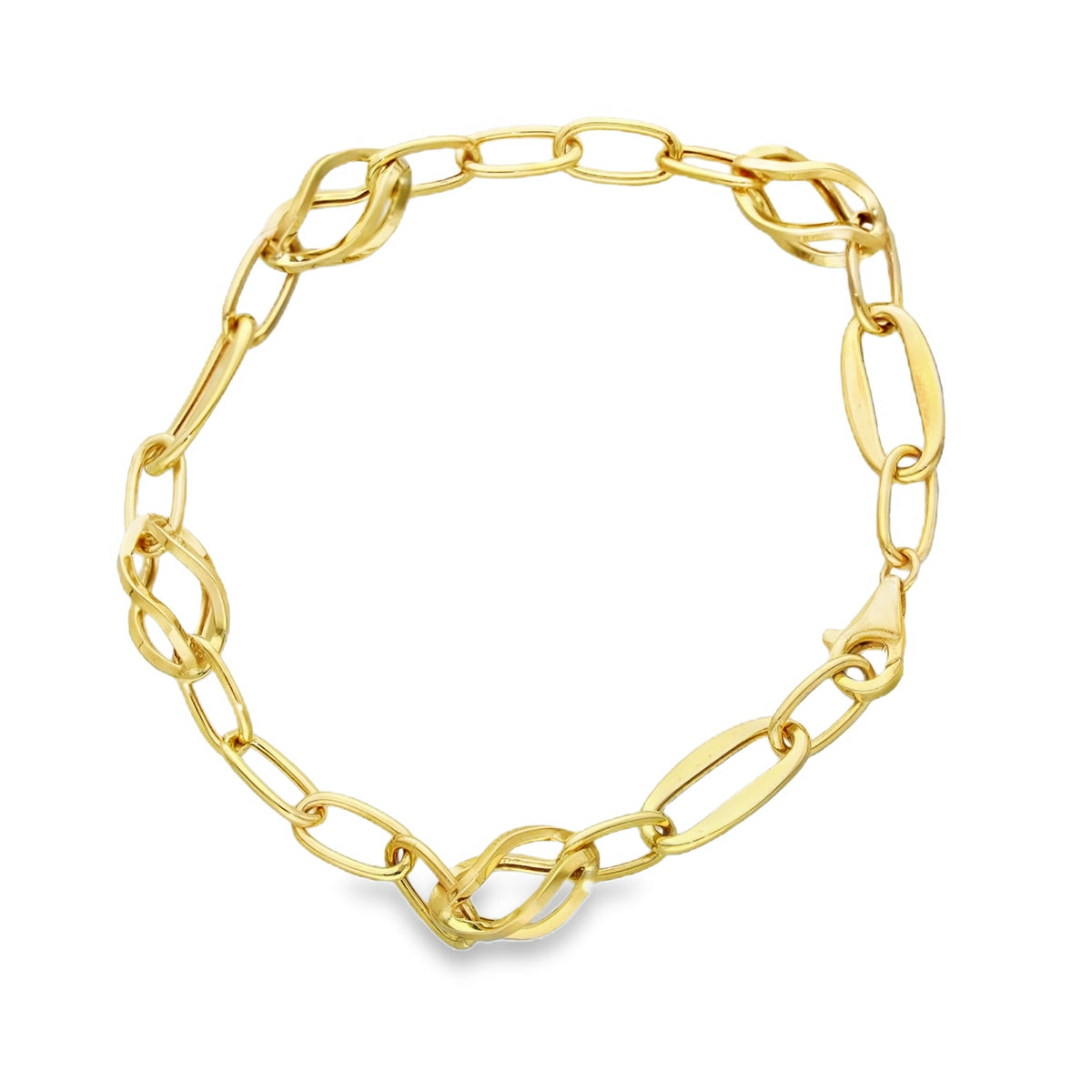 9ct Yellow Gold Open Cage & Oval Link Bracelet - 6.5" - 3.0g