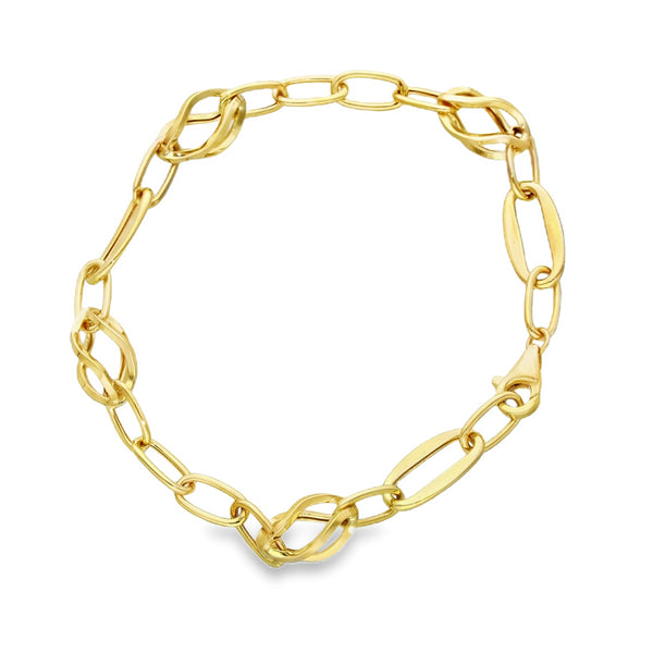 9ct Yellow Gold Open Cage & Oval Link Bracelet - 6.5" - 3.0g