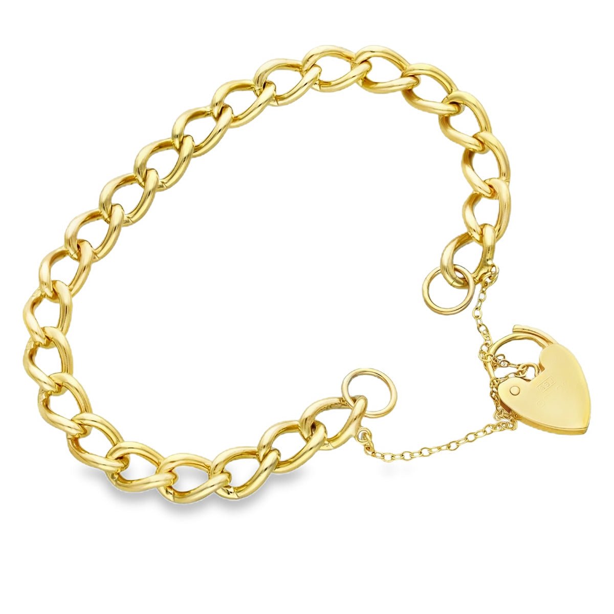 9ct Yellow Gold Curb Padlock Bracelet - 7.5" - 21.7g
