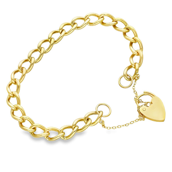 9ct Yellow Gold Curb Padlock Bracelet - 7.5" - 21.7g