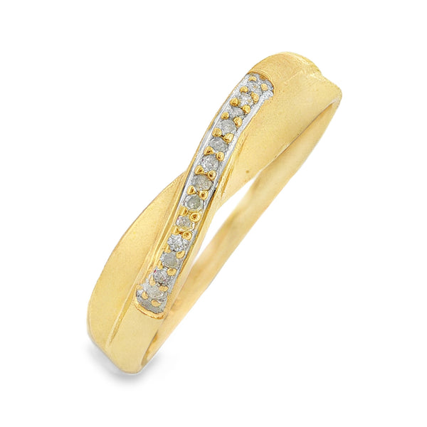 9ct Yellow Gold Diamond Crossover Ring - Size O - 0.065ct