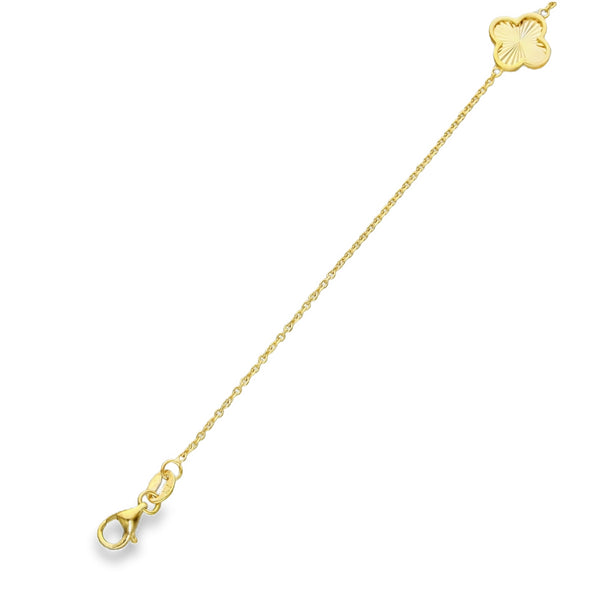 9ct Yellow Gold Sunburst Clover Trace Bracelet - 6.5-7.5" - 1.4g