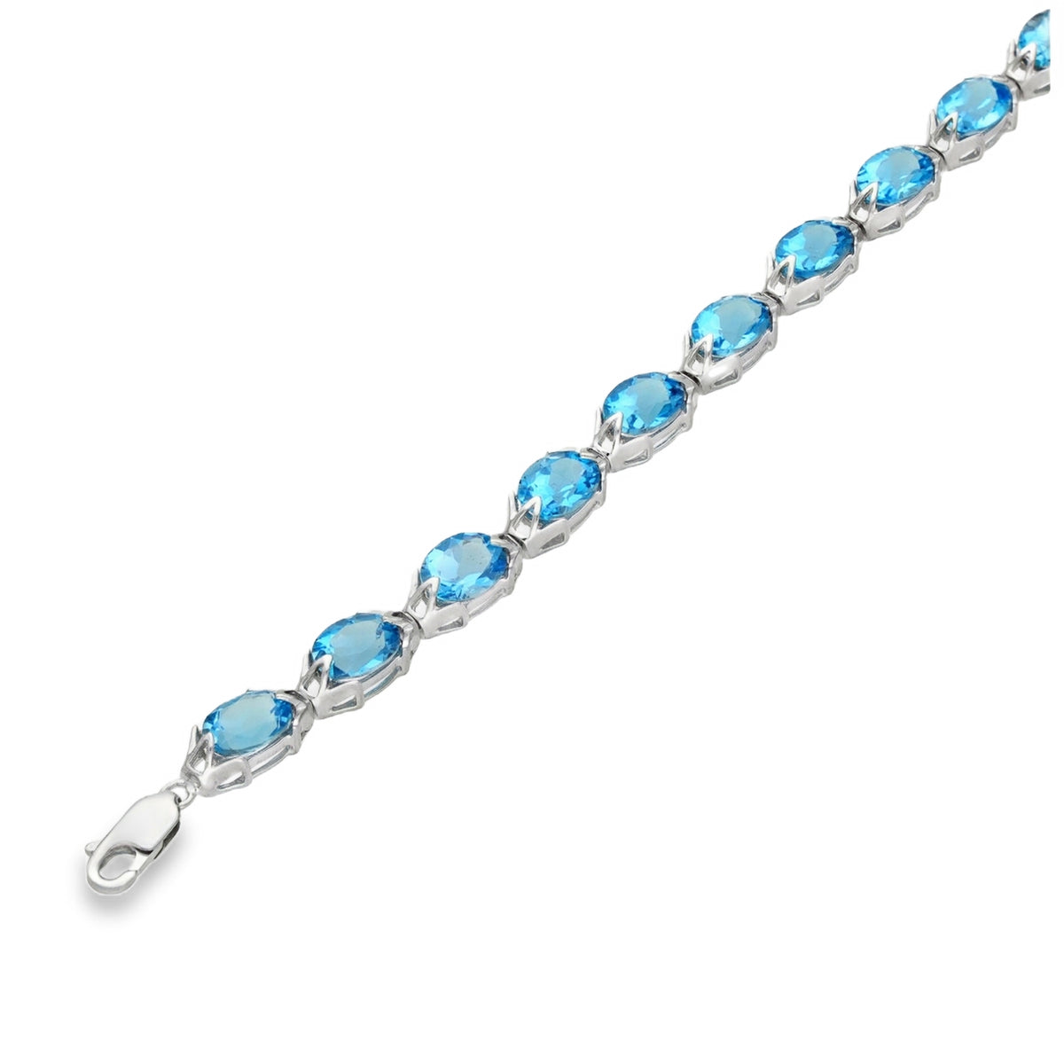 9ct White Gold Blue Topaz Bracelet - 7.5" - 14.5g