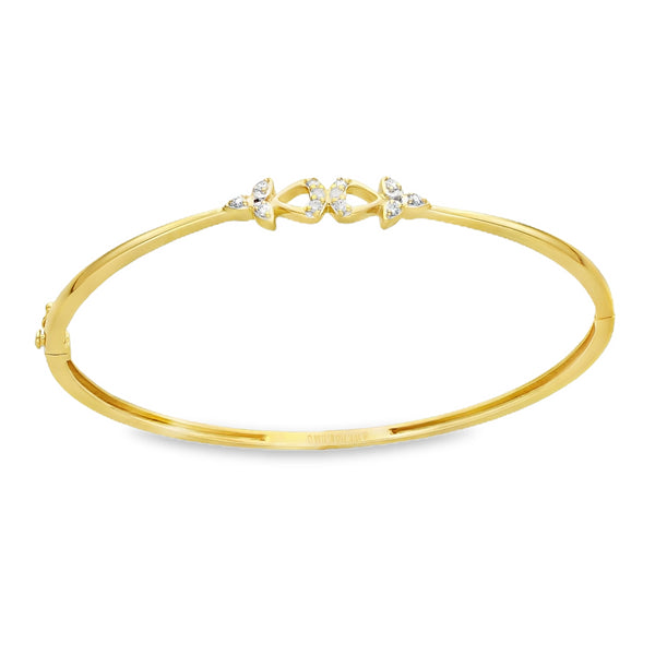 18ct Yellow Gold Diamond Set Bangle - 16cm - 0.12ct