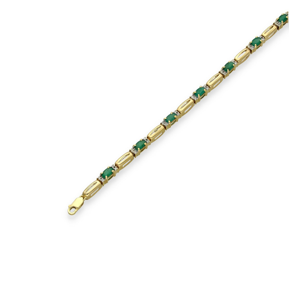 9ct Yellow Gold Emerald & Diamond Bracelet - 7" - 0.20ct
