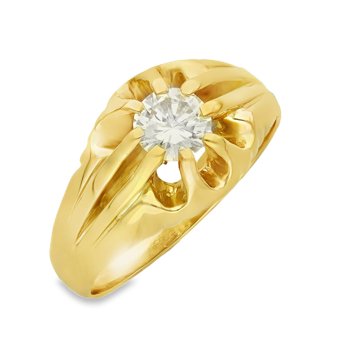 18ct Yellow Gold Gents Diamond Solitaire Ring - Size O½ - 0.50ct