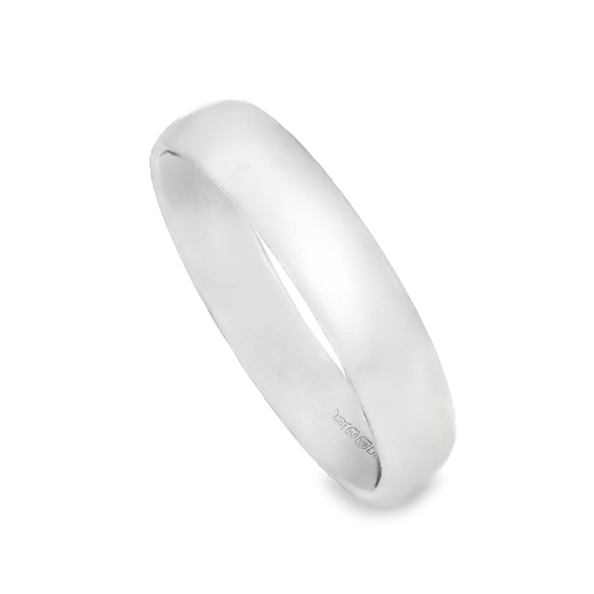 9ct White Gold Plain Wedding Ring - Size N - 4mm