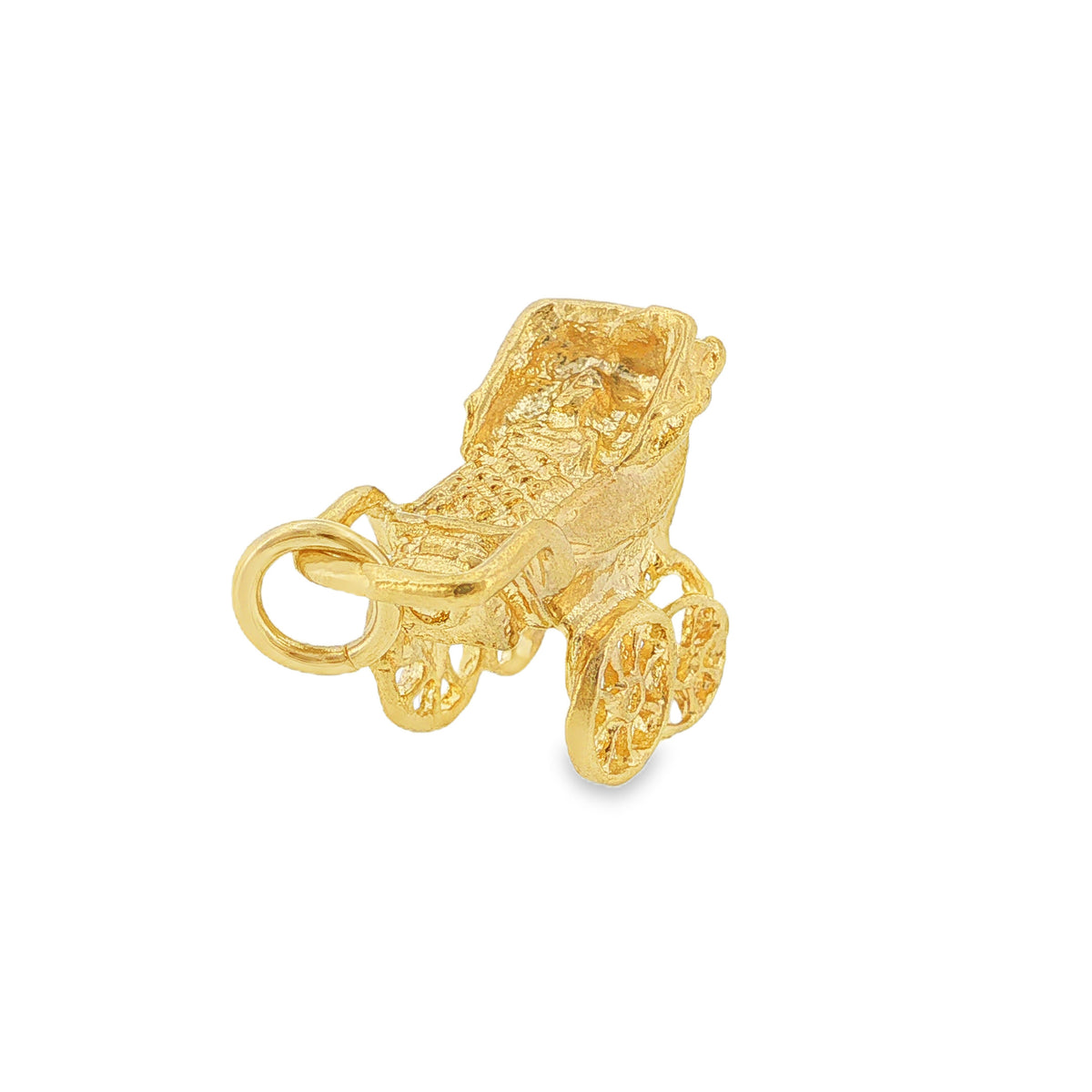 9ct Yellow Gold Vintage Pram Charm - 16x12x9mm - 2.7g