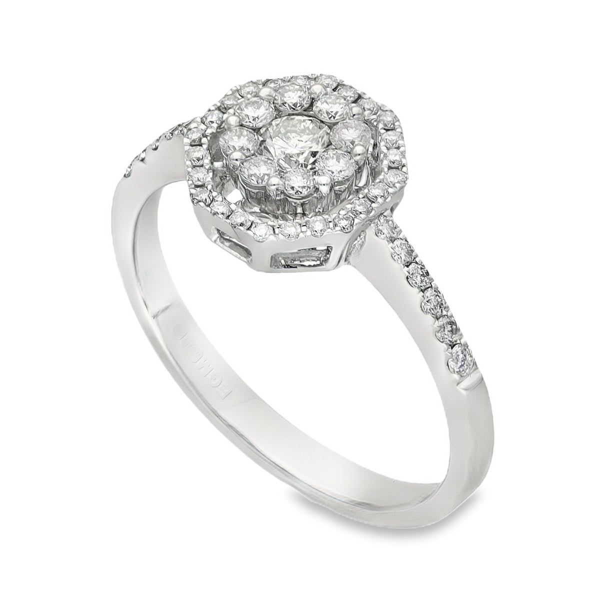 18ct White Gold Diamond Halo Cluster Ring - Size L - 0.50ct