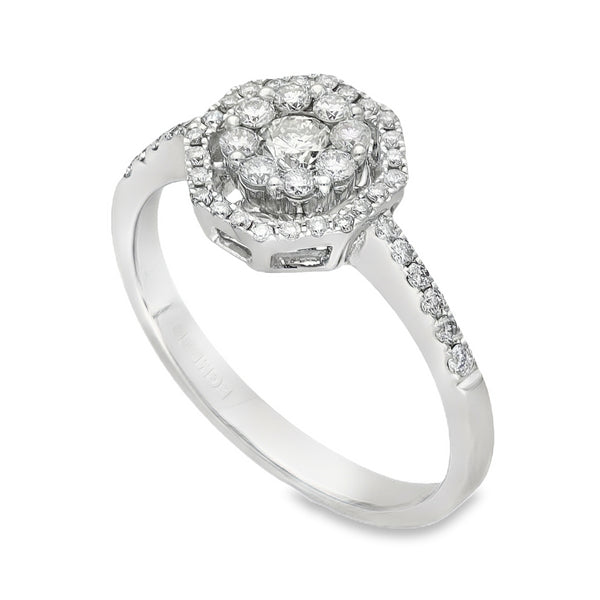 18ct White Gold Diamond Halo Cluster Ring - Size L - 0.50ct