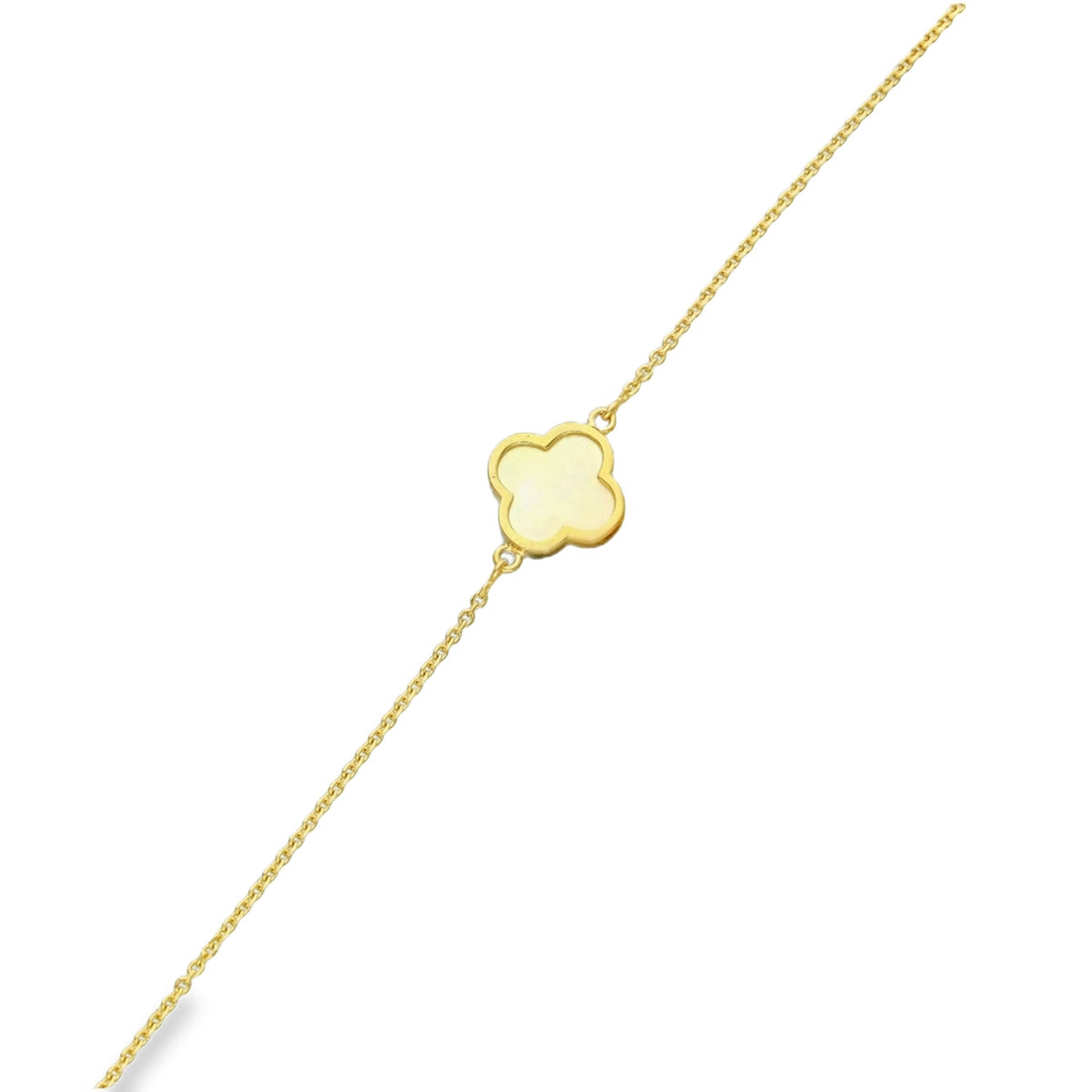 9ct Yellow Gold Mother of Pearl Clover Trace Bracelet - 6.5/7.5"
