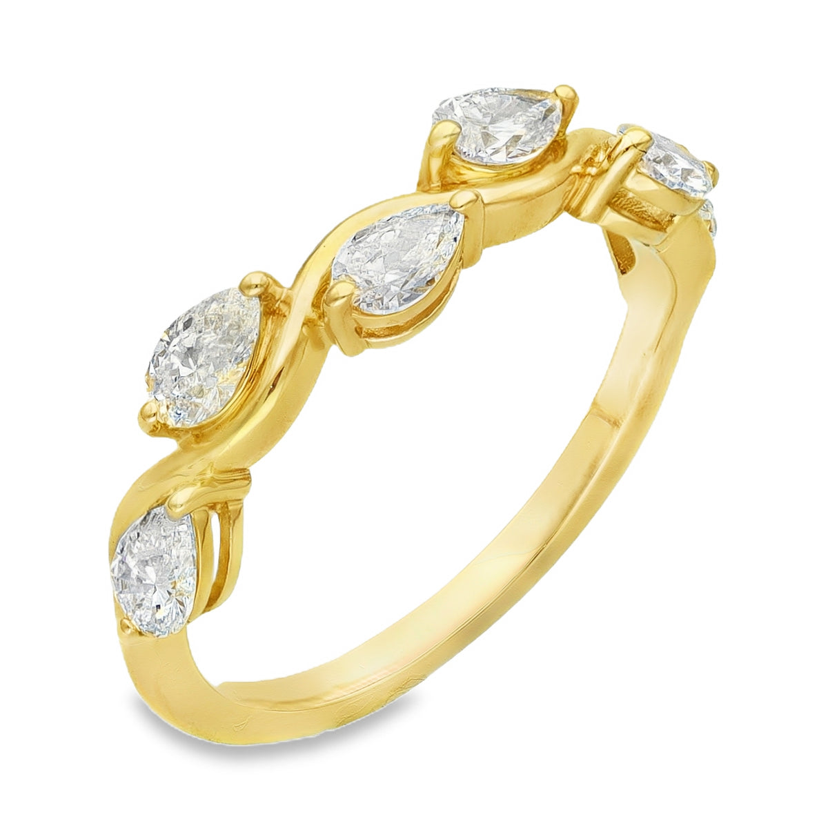 Lab Grown 0.90ct Yellow Gold Certified Pear-Cut Diamond Vine-Style Band - D-F/VVS-VS