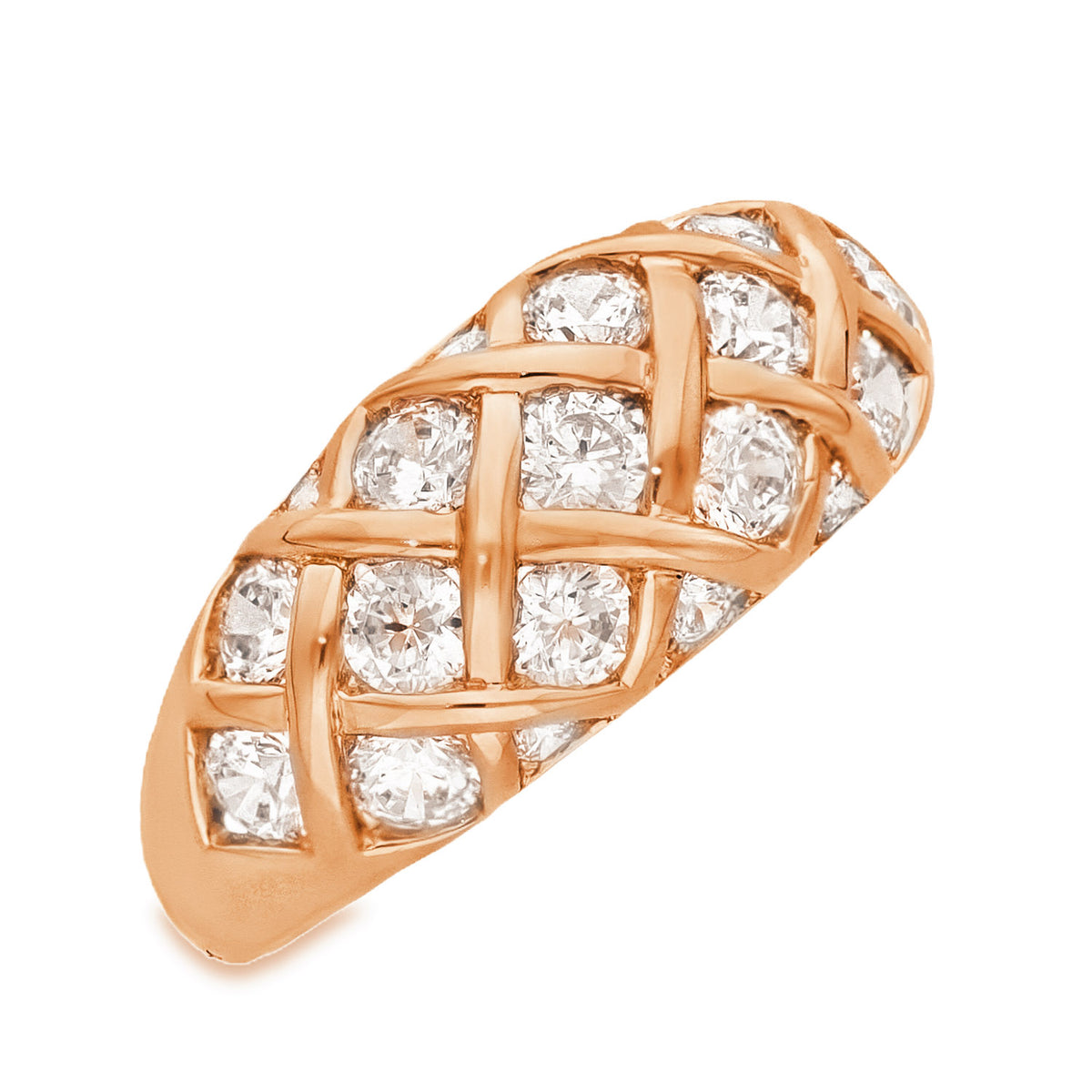 14ct Rose Gold CZ Lattice Turban Ring - Size O - 9mm