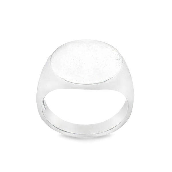 925 Silver Plain Round Signet Ring - Size P - 15mm