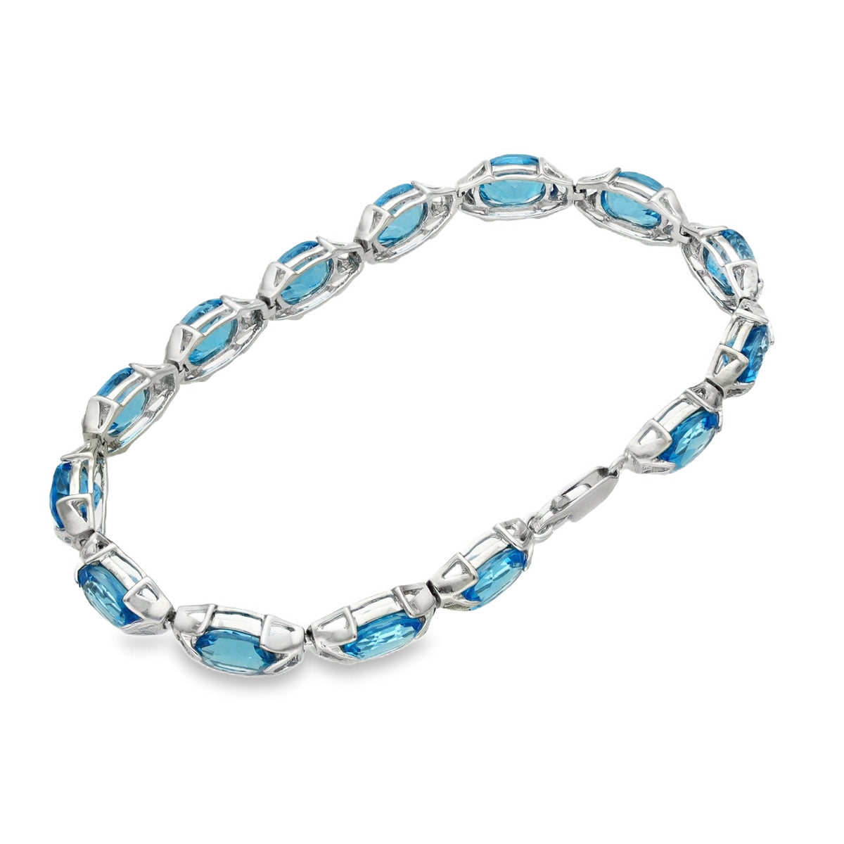 9ct White Gold Blue Topaz Bracelet - 7.5" - 14.5g