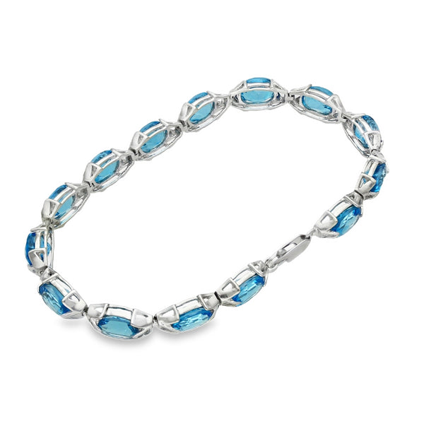 9ct White Gold Blue Topaz Bracelet - 7.5" - 14.5g