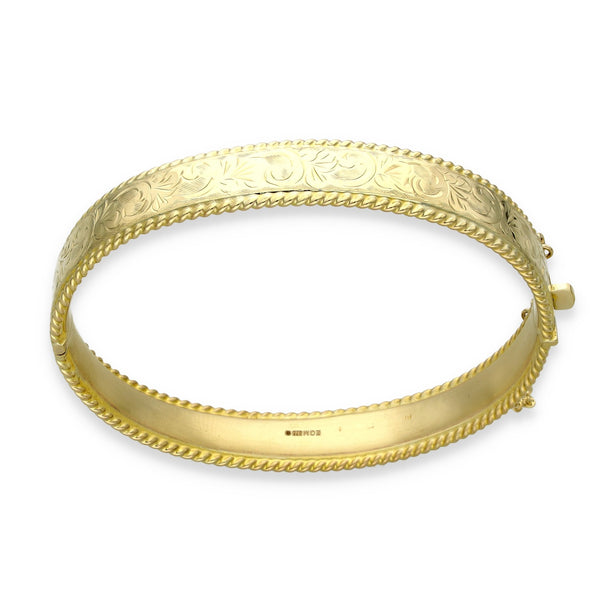 9ct Yellow Gold Rope Edge Bangle - 17.5cm - 17.1g