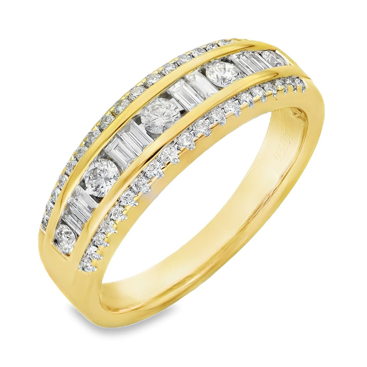 18ct Yellow Gold Diamond Triple Row Ring - Size L - 0.51ct