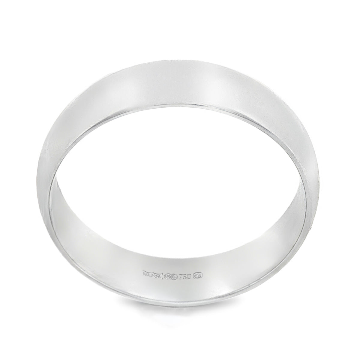 18ct White Gold D-Shape Wedding Band - Size W - 6mm
