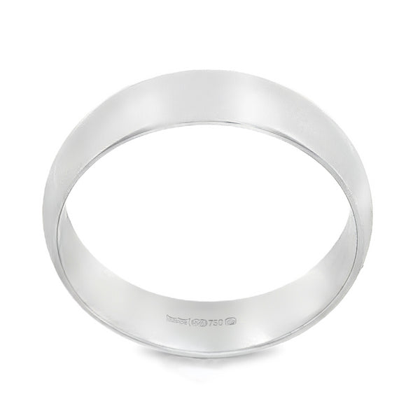 18ct White Gold D-Shape Wedding Band - Size W - 6mm
