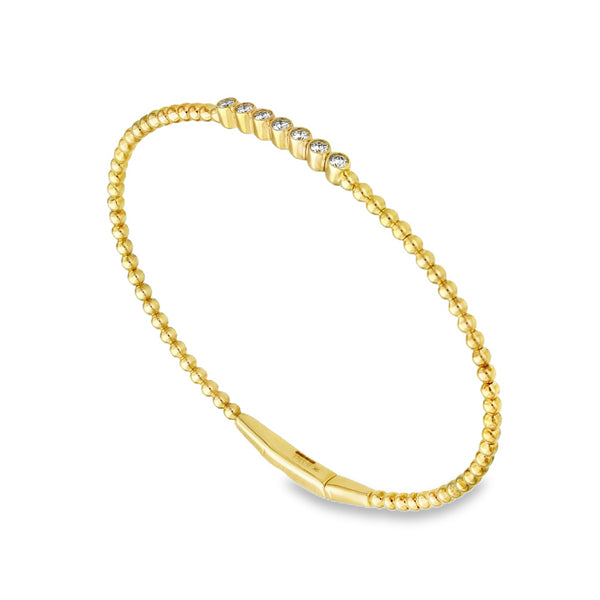 9ct Yellow Gold Diamond-Set Bead Bangle - 18cm - 0.33ct
