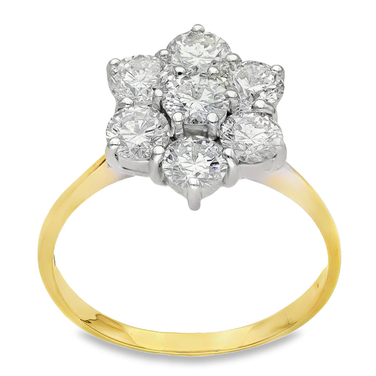 18ct Yellow Gold Diamond Cluster Ring - Size P - 1.89ct