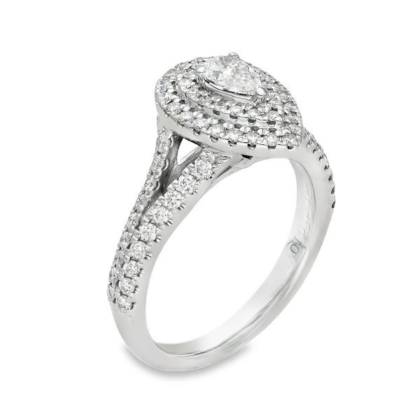 18ct White Gold Diamond Halo Engagement Ring - Size M½ - 0.95ct