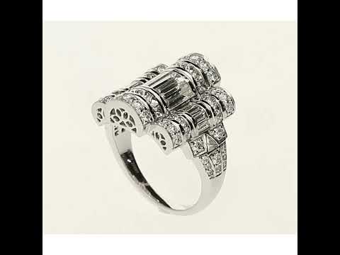 950 Platinum Art Deco Diamond Ring - Size L½ - 2.60ct